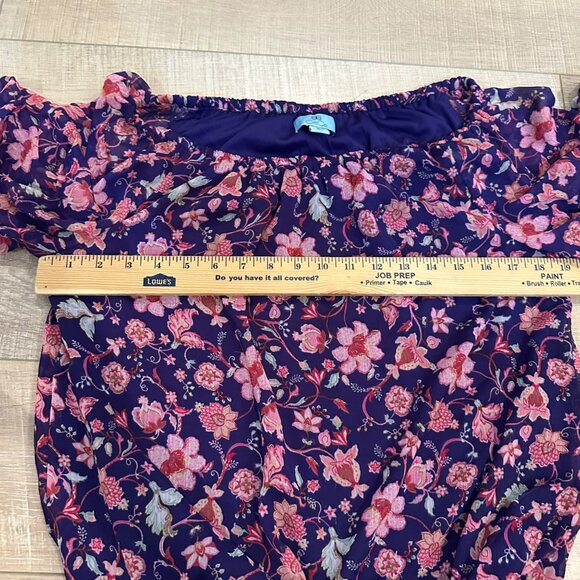 Cece Womens Floral Print Off-Shoulder Blouse With Tie Front M 100% Polyester Pur - Picture 4 of 7